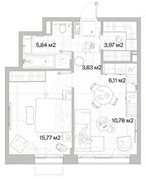 1-BD Apartment Sale, 46.1平方米 at Mys, derevnya Likino, Odintsovskiy Urban District, Moscow Region, Russia #4
