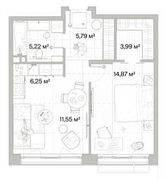 1-BD Apartment Sale, 47.67平方米 at Mys, derevnya Likino, Odintsovskiy Urban District, Moscow Region, Russia #4