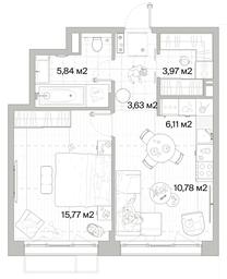 1-BD Apartment Sale, 46.1平方米 at Mys, derevnya Likino, Odintsovskiy Urban District, Moscow Region, Russia #4