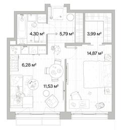 1-BD Apartment Sale, 46.76 sq. m. at Mys, derevnya Likino, Odintsovskiy Urban District, Moscow Region, Russia #3