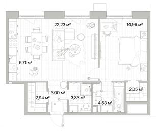 1-BD Apartment Sale, 58.75 sq. m. at Mys, derevnya Likino, Odintsovskiy Urban District, Moscow Region, Russia #2 1-BD Apartment Sale, 58.75 sq. m. at Mys, derevnya Likino, Odintsovskiy Urban District, Moscow Region, Russia #2