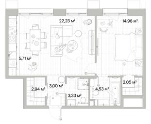 1-BD Apartment Sale, 58.75 sq. m. at Mys, derevnya Likino, Odintsovskiy Urban District, Moscow Region, Russia #3 1-BD Apartment Sale, 58.75 sq. m. at Mys, derevnya Likino, Odintsovskiy Urban District, Moscow Region, Russia #3