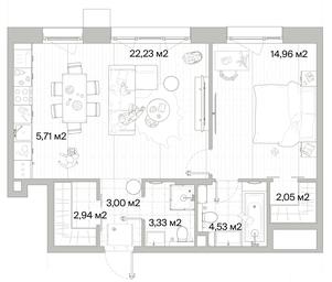 1-BD Apartment Sale, 58.75 sq. m. at Mys, derevnya Likino, Odintsovskiy Urban District, Moscow Region, Russia #3