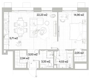 1-BD Apartment Sale, 58.75平方米 at Mys, derevnya Likino, Odintsovskiy Urban District, Moscow Region, Russia #3