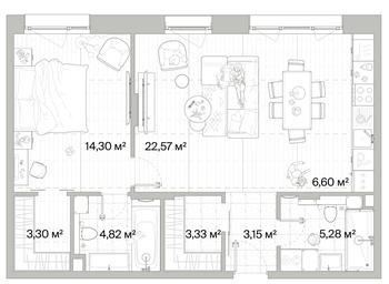 1-BD Apartment Sale, 63.35 sq. m. at Mys, derevnya Likino, Odintsovskiy Urban District, Moscow Region, Russia #3 1-BD Apartment Sale, 63.35 sq. m. at Mys, derevnya Likino, Odintsovskiy Urban District, Moscow Region, Russia #3