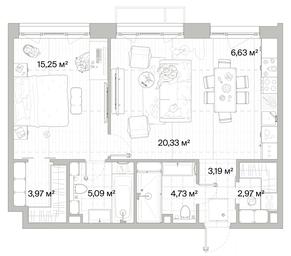 1-BD Apartment Sale, 62.16平方米 at Mys, derevnya Likino, Odintsovskiy Urban District, Moscow Region, Russia #2
