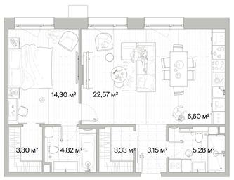 1-BD Apartment Sale, 63.35 sq. m. at Mys, derevnya Likino, Odintsovskiy Urban District, Moscow Region, Russia #3 1-BD Apartment Sale, 63.35 sq. m. at Mys, derevnya Likino, Odintsovskiy Urban District, Moscow Region, Russia #3