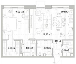 1-BD Apartment Sale, 64.84平方米 at Mys, derevnya Likino, Odintsovskiy Urban District, Moscow Region, Russia #4