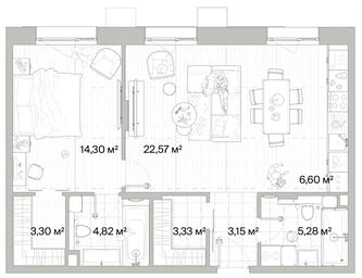 1-BD Apartment Sale, 63.35 sq. m. at Mys, derevnya Likino, Odintsovskiy Urban District, Moscow Region, Russia #2