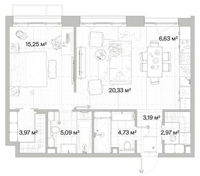 1-BD Apartment Sale, 62.16 sq. m. at Mys, derevnya Likino, Odintsovskiy Urban District, Moscow Region, Russia #4