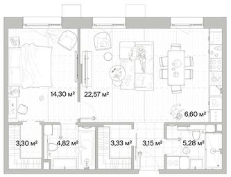 1-BD Apartment Sale, 63.35 sq. m. at Mys, derevnya Likino, Odintsovskiy Urban District, Moscow Region, Russia #3 1-BD Apartment Sale, 63.35 sq. m. at Mys, derevnya Likino, Odintsovskiy Urban District, Moscow Region, Russia #3