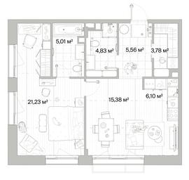 1-BD Apartment Sale, 61.89平方米 at Mys, derevnya Likino, Odintsovskiy Urban District, Moscow Region, Russia #2