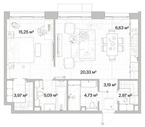1-BD Apartment Sale, 62.16 sq. m. at Mys, derevnya Likino, Odintsovskiy Urban District, Moscow Region, Russia #4