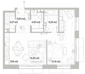 1-BD Apartment Sale, 62.47 sq. m. at Mys, derevnya Likino, Odintsovskiy Urban District, Moscow Region, Russia #2