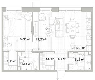 1-BD Apartment Sale, 63.35 sq. m. at Mys, derevnya Likino, Odintsovskiy Urban District, Moscow Region, Russia #2 1-BD Apartment Sale, 63.35 sq. m. at Mys, derevnya Likino, Odintsovskiy Urban District, Moscow Region, Russia #2