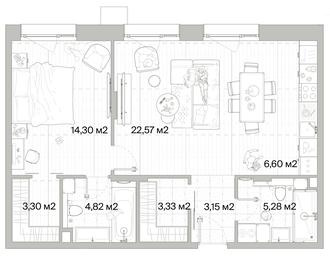 1-BD Apartment Sale, 63.35 sq. m. at Mys, derevnya Likino, Odintsovskiy Urban District, Moscow Region, Russia #2 1-BD Apartment Sale, 63.35 sq. m. at Mys, derevnya Likino, Odintsovskiy Urban District, Moscow Region, Russia #2
