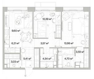 2-BD Apartment Sale, 65.02平方米 at Mys, derevnya Likino, Odintsovskiy Urban District, Moscow Region, Russia #4
