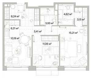 2-BD Apartment Sale, 66.02 sq. m. at Mys, derevnya Likino, Odintsovskiy Urban District, Moscow Region, Russia #2 2-BD Apartment Sale, 66.02 sq. m. at Mys, derevnya Likino, Odintsovskiy Urban District, Moscow Region, Russia #2