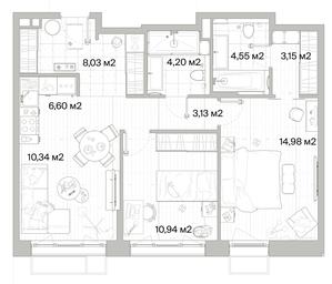 2-BD Apartment Sale, 65.92平方米 at Mys, derevnya Likino, Odintsovskiy Urban District, Moscow Region, Russia #4