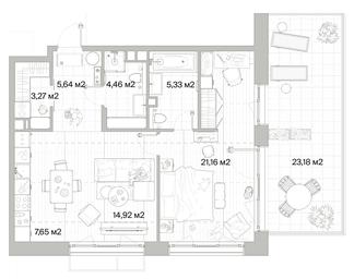 1-BD Apartment Sale, 69.39平方米 at Mys, derevnya Likino, Odintsovskiy Urban District, Moscow Region, Russia #2
