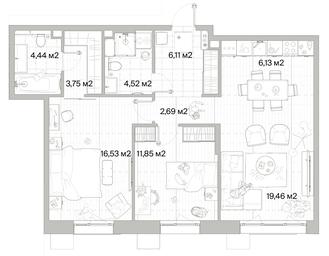 2-BD Apartment Sale, 75.48平方米 at Mys, derevnya Likino, Odintsovskiy Urban District, Moscow Region, Russia #2 2-BD Apartment Sale, 75.48平方米 at Mys, derevnya Likino, Odintsovskiy Urban District, Moscow Region, Russia #2