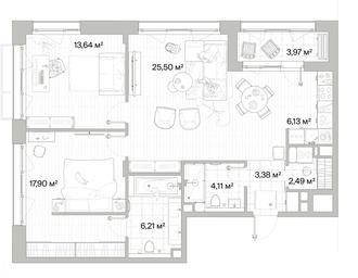 2-BD Apartment Sale, 81.34 sq. m. at Mys, derevnya Likino, Odintsovskiy Urban District, Moscow Region, Russia #4