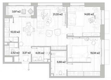 2-BD Apartment Sale, 83.75平方米 at Mys, derevnya Likino, Odintsovskiy Urban District, Moscow Region, Russia #4