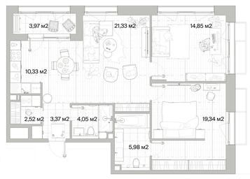 2-BD Apartment Sale, 83.75平方米 at Mys, derevnya Likino, Odintsovskiy Urban District, Moscow Region, Russia #2 2-BD Apartment Sale, 83.75平方米 at Mys, derevnya Likino, Odintsovskiy Urban District, Moscow Region, Russia #2