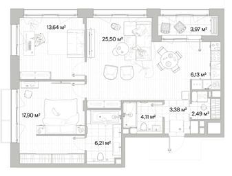 2-BD Apartment Sale, 81.34 sq. m. at Mys, derevnya Likino, Odintsovskiy Urban District, Moscow Region, Russia #2 2-BD Apartment Sale, 81.34 sq. m. at Mys, derevnya Likino, Odintsovskiy Urban District, Moscow Region, Russia #2