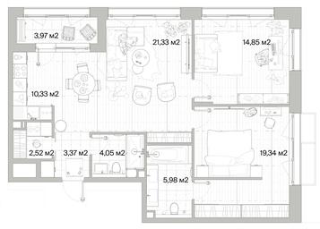 2-BD Apartment Sale, 83.75平方米 at Mys, derevnya Likino, Odintsovskiy Urban District, Moscow Region, Russia #2 2-BD Apartment Sale, 83.75平方米 at Mys, derevnya Likino, Odintsovskiy Urban District, Moscow Region, Russia #2