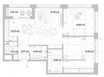 2-BD Apartment Sale, 83.75平方米 at Mys, derevnya Likino, Odintsovskiy Urban District, Moscow Region, Russia #2 2-BD Apartment Sale, 83.75平方米 at Mys, derevnya Likino, Odintsovskiy Urban District, Moscow Region, Russia #2