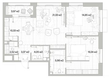 2-BD Apartment Sale, 83.75平方米 at Mys, derevnya Likino, Odintsovskiy Urban District, Moscow Region, Russia #2 2-BD Apartment Sale, 83.75平方米 at Mys, derevnya Likino, Odintsovskiy Urban District, Moscow Region, Russia #2