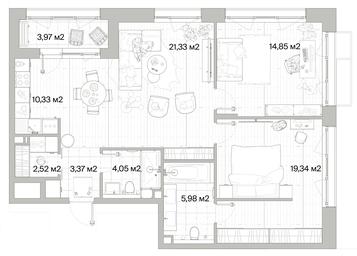 2-BD Apartment Sale, 83.75 sq. m. at Mys, derevnya Likino, Odintsovskiy Urban District, Moscow Region, Russia #2 2-BD Apartment Sale, 83.75 sq. m. at Mys, derevnya Likino, Odintsovskiy Urban District, Moscow Region, Russia #2