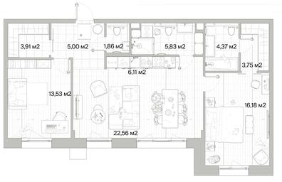 2-BD Apartment Sale, 83.1平方米 at Mys, derevnya Likino, Odintsovskiy Urban District, Moscow Region, Russia #3 2-BD Apartment Sale, 83.1平方米 at Mys, derevnya Likino, Odintsovskiy Urban District, Moscow Region, Russia #3
