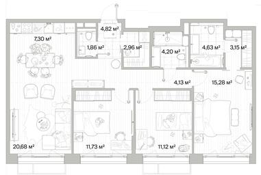 3-BD Apartment Sale, 91.86平方米 at Mys, derevnya Likino, Odintsovskiy Urban District, Moscow Region, Russia #3