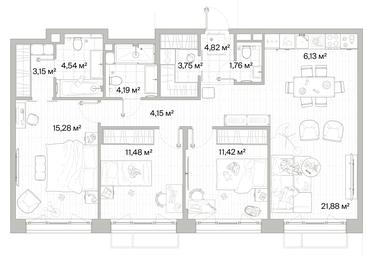 3-BD Apartment Sale, 92.55 sq. m. at Mys, derevnya Likino, Odintsovskiy Urban District, Moscow Region, Russia #2