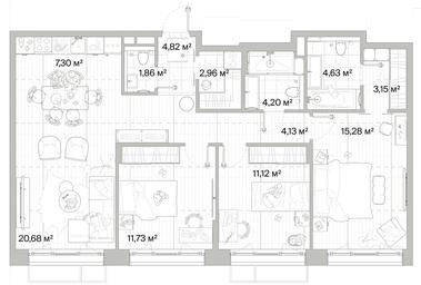 3-BD Apartment Sale, 91.86 sq. m. at Mys, derevnya Likino, Odintsovskiy Urban District, Moscow Region, Russia #4