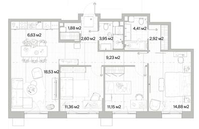 3-BD Apartment Sale, 87.54 sq. m. at Mys, derevnya Likino, Odintsovskiy Urban District, Moscow Region, Russia #4