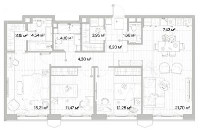 3-BD Apartment Sale, 95.96平方米 at Mys, derevnya Likino, Odintsovskiy Urban District, Moscow Region, Russia #3