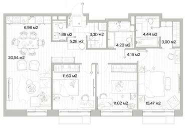 3-BD Apartment Sale, 91.55平方米 at Mys, derevnya Likino, Odintsovskiy Urban District, Moscow Region, Russia #3 3-BD Apartment Sale, 91.55平方米 at Mys, derevnya Likino, Odintsovskiy Urban District, Moscow Region, Russia #3