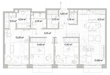 3-BD Apartment Sale, 92.55平方米 at Mys, derevnya Likino, Odintsovskiy Urban District, Moscow Region, Russia #3 3-BD Apartment Sale, 92.55平方米 at Mys, derevnya Likino, Odintsovskiy Urban District, Moscow Region, Russia #3