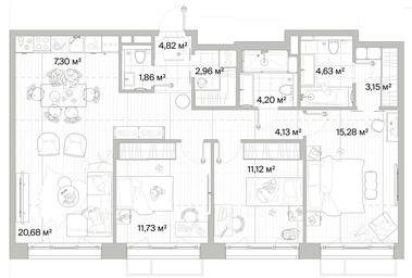 3-BD Apartment Sale, 91.86平方米 at Mys, derevnya Likino, Odintsovskiy Urban District, Moscow Region, Russia #3 3-BD Apartment Sale, 91.86平方米 at Mys, derevnya Likino, Odintsovskiy Urban District, Moscow Region, Russia #3