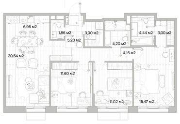 3-BD Apartment Sale, 91.55 sq. m. at Mys, derevnya Likino, Odintsovskiy Urban District, Moscow Region, Russia #2 3-BD Apartment Sale, 91.55 sq. m. at Mys, derevnya Likino, Odintsovskiy Urban District, Moscow Region, Russia #2