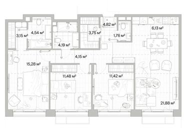 3-BD Apartment Sale, 92.55 sq. m. at Mys, derevnya Likino, Odintsovskiy Urban District, Moscow Region, Russia #3 3-BD Apartment Sale, 92.55 sq. m. at Mys, derevnya Likino, Odintsovskiy Urban District, Moscow Region, Russia #3