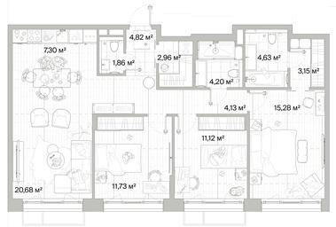 3-BD Apartment Sale, 91.86平方米 at Mys, derevnya Likino, Odintsovskiy Urban District, Moscow Region, Russia #4