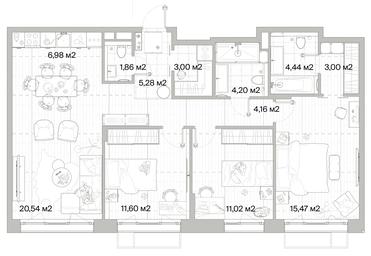3-BD Apartment Sale, 91.55 sq. m. at Mys, derevnya Likino, Odintsovskiy Urban District, Moscow Region, Russia #2 3-BD Apartment Sale, 91.55 sq. m. at Mys, derevnya Likino, Odintsovskiy Urban District, Moscow Region, Russia #2