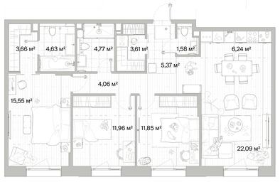 3-BD Apartment Sale, 95.37 sq. m. at Mys, derevnya Likino, Odintsovskiy Urban District, Moscow Region, Russia #2 3-BD Apartment Sale, 95.37 sq. m. at Mys, derevnya Likino, Odintsovskiy Urban District, Moscow Region, Russia #2
