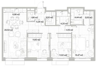 3-BD Apartment Sale, 91.55 sq. m. at Mys, derevnya Likino, Odintsovskiy Urban District, Moscow Region, Russia #2 3-BD Apartment Sale, 91.55 sq. m. at Mys, derevnya Likino, Odintsovskiy Urban District, Moscow Region, Russia #2