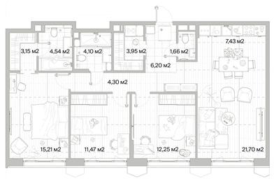 3-BD Apartment Sale, 95.96 sq. m. at Mys, derevnya Likino, Odintsovskiy Urban District, Moscow Region, Russia #3
