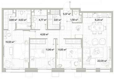 3-BD Apartment Sale, 95.37平方米 at Mys, derevnya Likino, Odintsovskiy Urban District, Moscow Region, Russia #2 3-BD Apartment Sale, 95.37平方米 at Mys, derevnya Likino, Odintsovskiy Urban District, Moscow Region, Russia #2